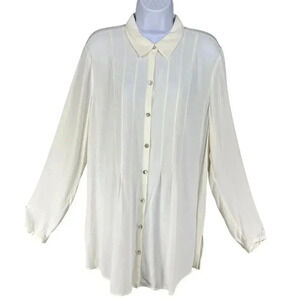 J. Jill Women L Cream Rayon Button-Up Blouse Modest Shirt Minimalist Career Wear